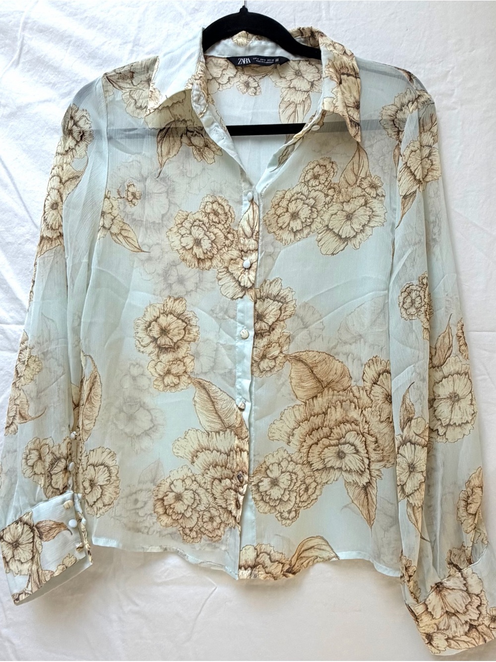 ZARA Semi Sheer Floral Button-Up Shirt